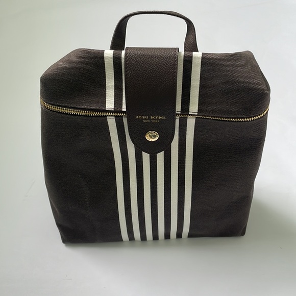 henri bendel Handbags - Henri Bendel Canvas Stripped Backpack in Brown